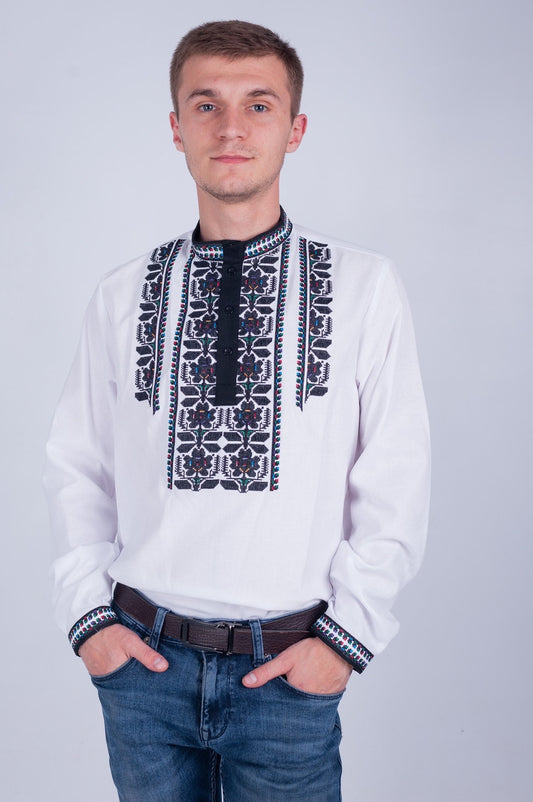 MEN’S VYSHYVANKA SHIRT WITH CONTRAST DARK EMBROIDERY