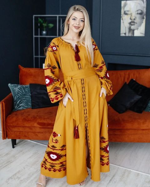 UKRAINIAN VYSHYVANKA/WOMEN'S EMBROIDERY LONG UKRAINIAN DRESS "KALEYDOSKOP"