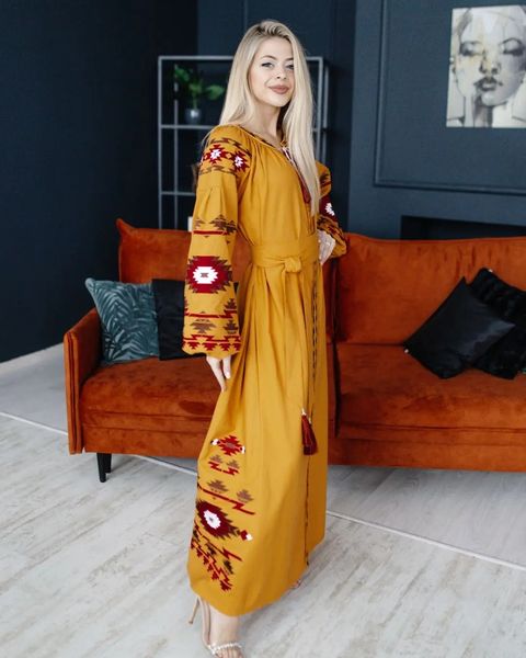 UKRAINIAN VYSHYVANKA/WOMEN'S EMBROIDERY LONG UKRAINIAN DRESS "KALEYDOSKOP"