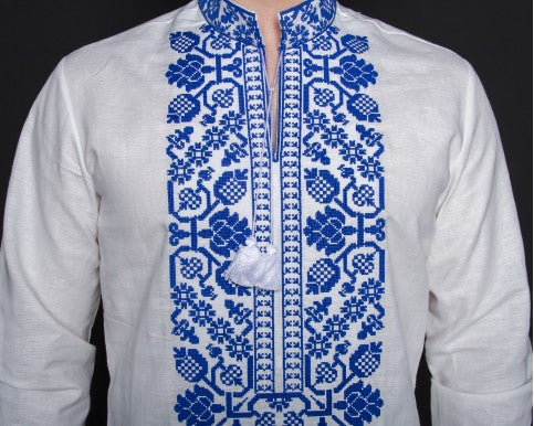 MEN’S VYSHYVANKA SHIRT WITH BLUE EMBROIDERY