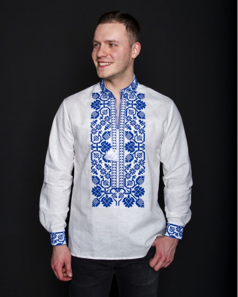MEN’S VYSHYVANKA SHIRT WITH BLUE EMBROIDERY
