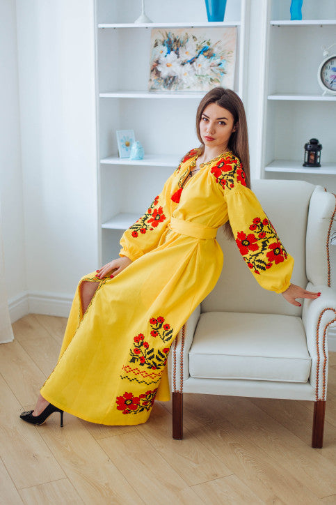 WOMEN'S EMBROIDERY LONG YELLOW VYSHYVANKA DRESS "BYKET"