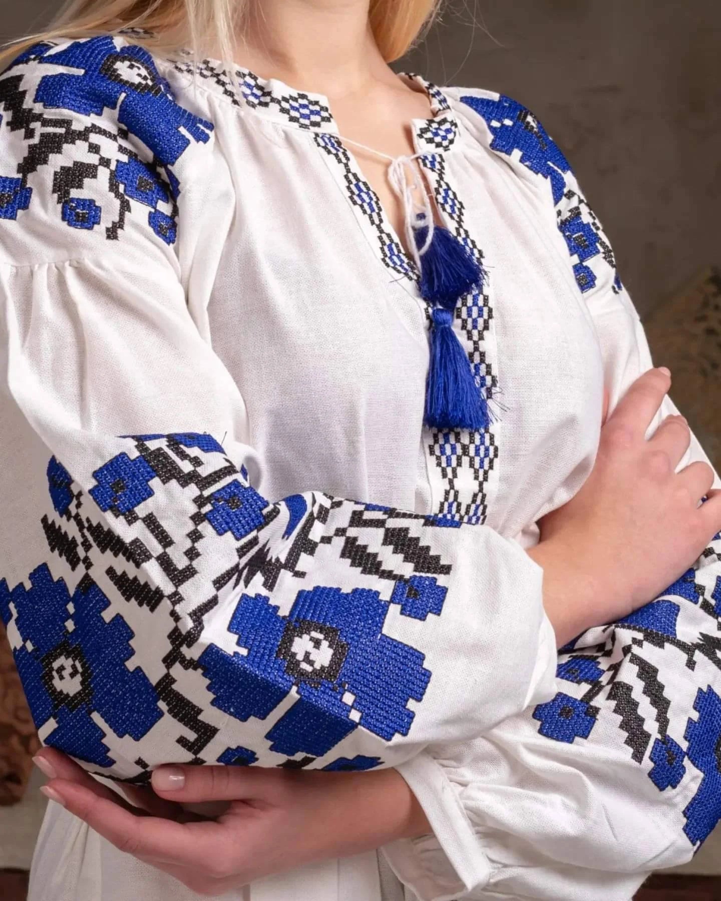 VYSHYVANKA DRESS "BYKET" BLUE/ EMBROIDERY UKRAINIAN DRESS IN USA