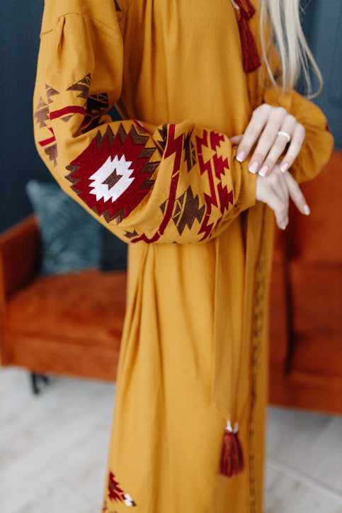 UKRAINIAN VYSHYVANKA/WOMEN'S EMBROIDERY LONG UKRAINIAN DRESS "KALEYDOSKOP"