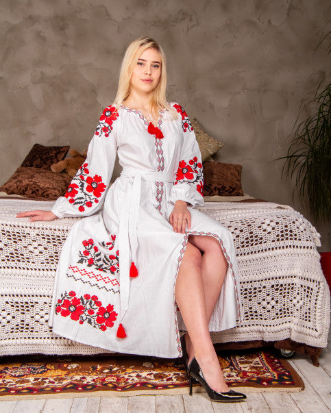 WOMEN'S EMBROIDERY LONG WHITE VYSHYVANKA DRESS "BYKET"