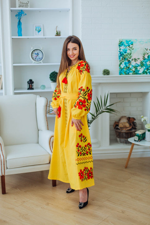 WOMEN'S EMBROIDERY LONG YELLOW VYSHYVANKA DRESS "BYKET"