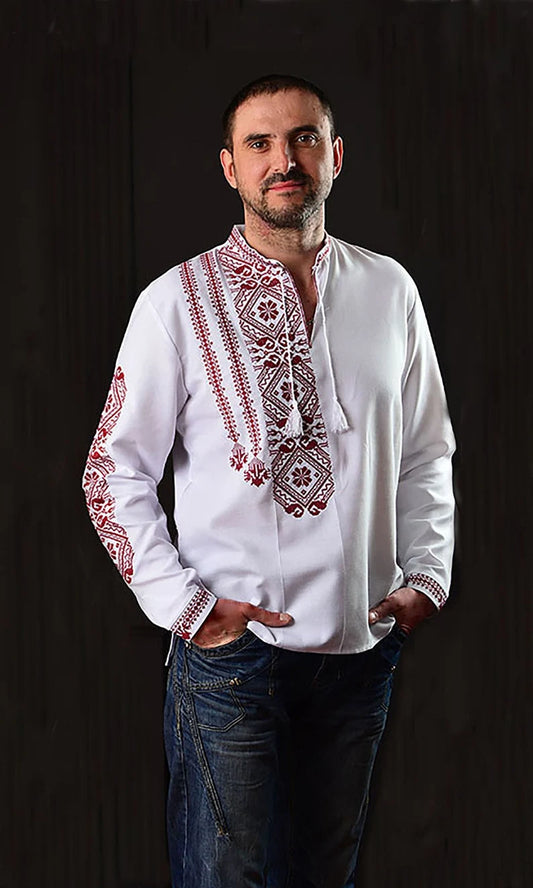 MEN'S VYSHYVANKA SHIRT RED ONE SIDE  EMBROIDERY